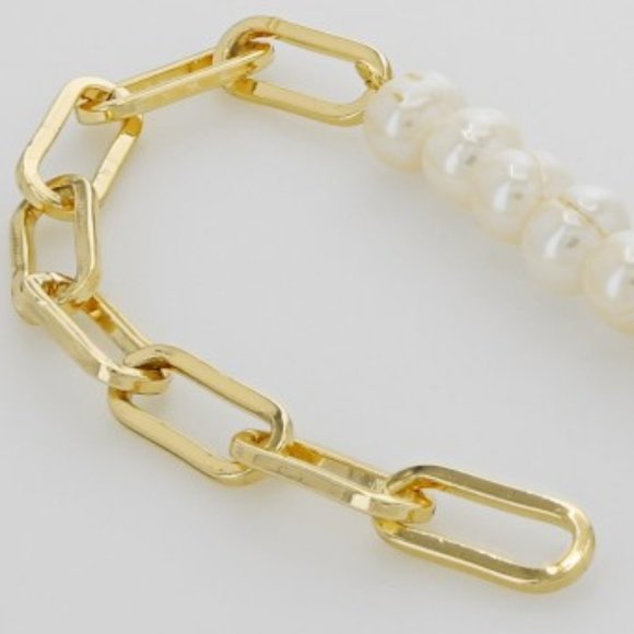NEW 18K Gold Paperclip Freshwater Pearls Bracelet - Picture 4 of 5